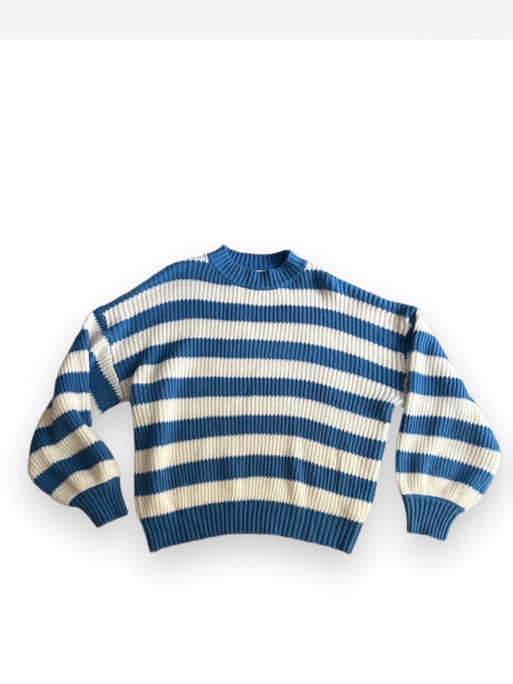 Blue and White Striped Crewneck Sweater - Women’s oversized small
